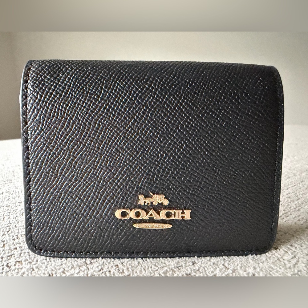 Coach Black Textured Leather Wallet with Gold Accents